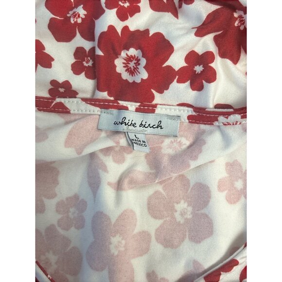White Birch Red & White Floral Print Short Sleeve V-Neck Tunic Dress - Picture 5 of 7